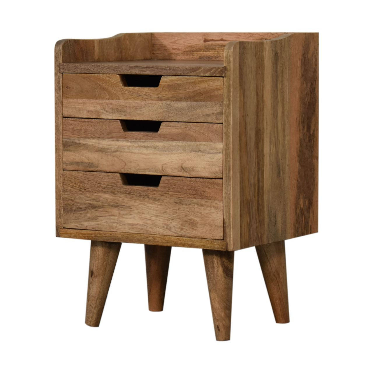 Oak-ish Small Gallery Back Bedside Table