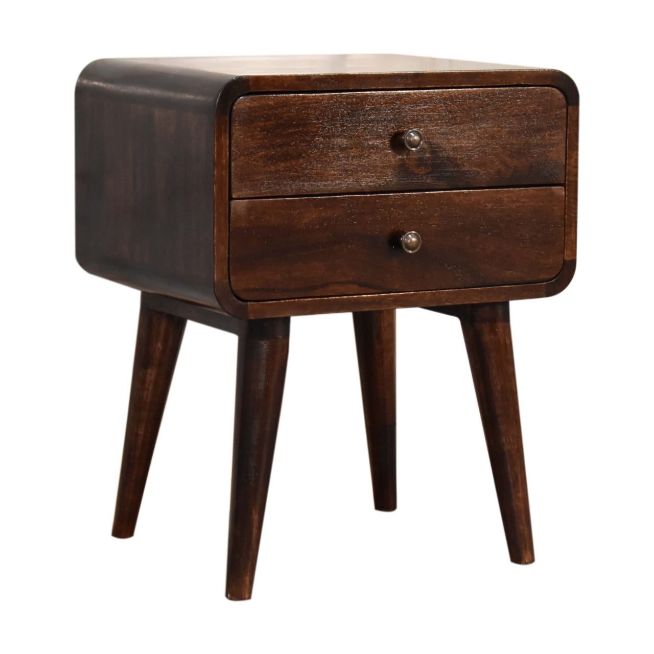 Curved Dark Walnut Bedside Table