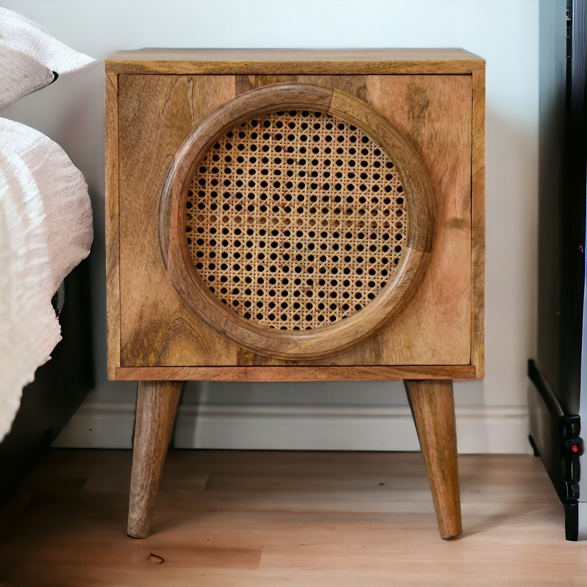 Larissa Door Bedside Table | Oak Rattan