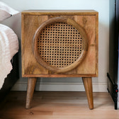Larissa Door Bedside Table | Oak Rattan