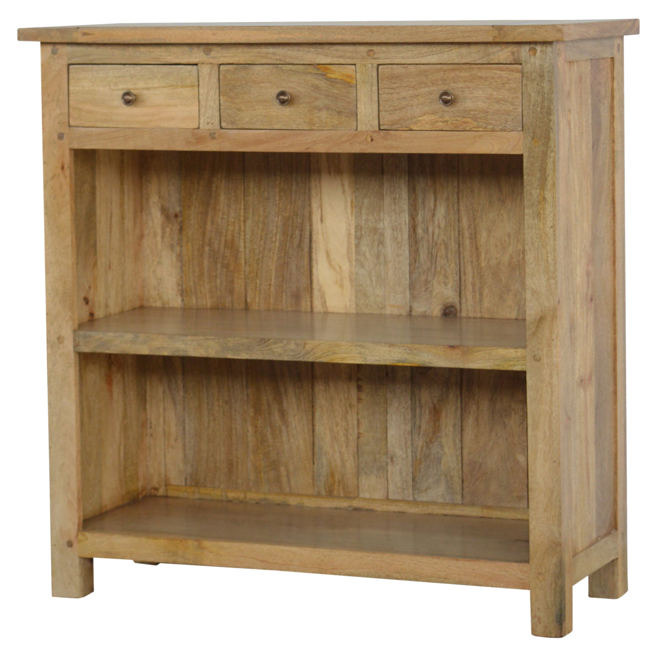 Country Style Low Bookcase Chest of Drawers | Oak Solid Mango Wood