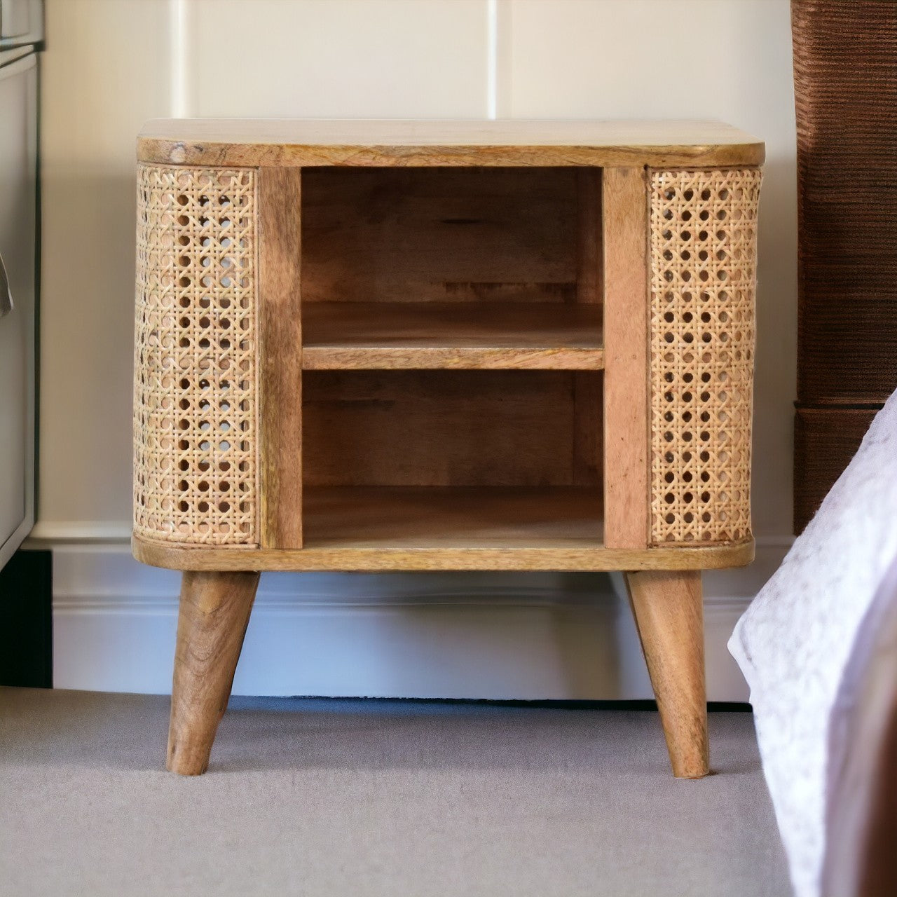 Larissa Open Bedside Table | Oak-Ish Rattan