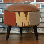 Durrie & Leather Mixed Footstool | Buffalo Leather