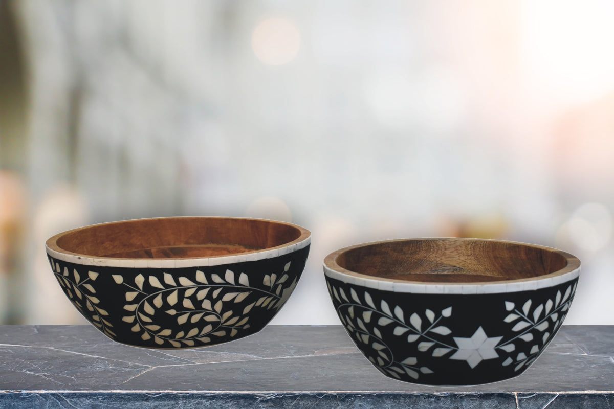 Floral Resin Inlay Bowl Set Storage Bench