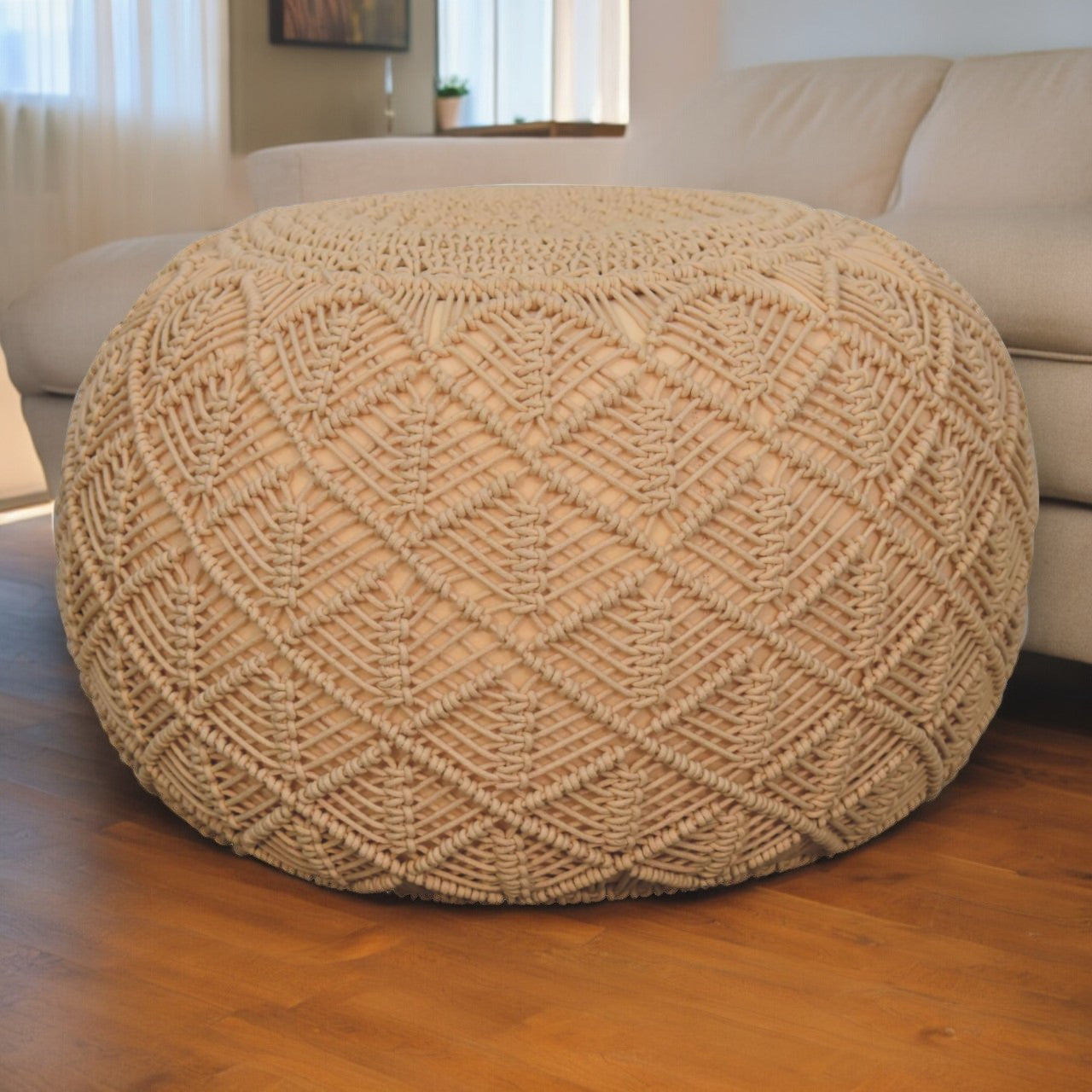 Ansley Beige Pouffe