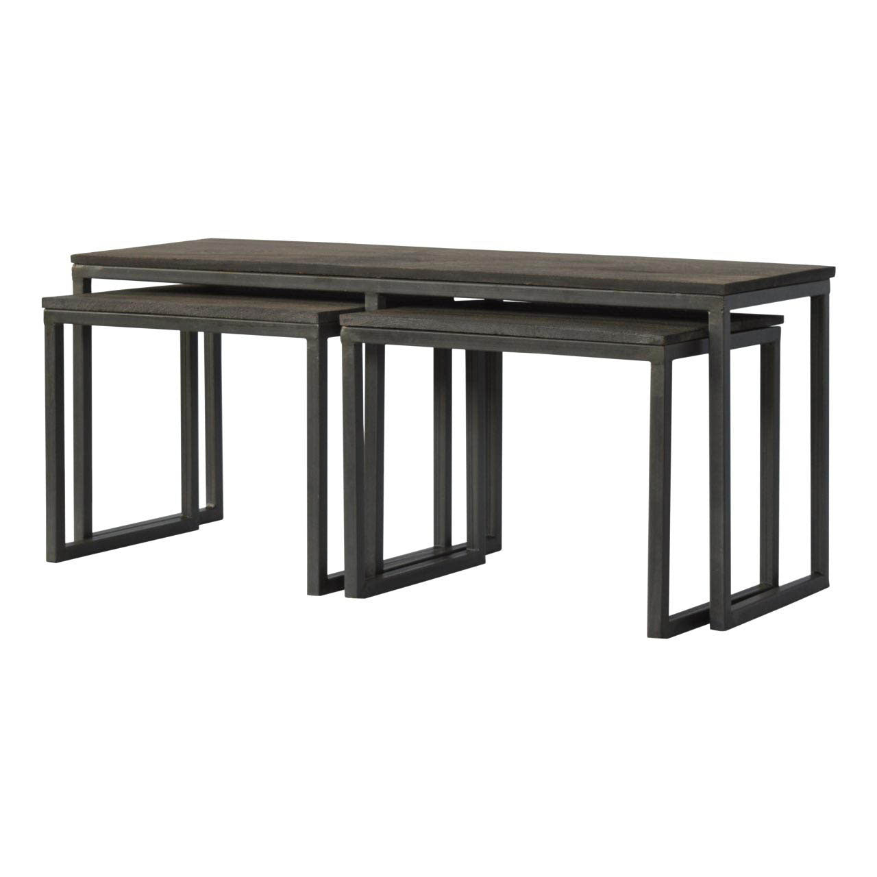 Set of 3 Iron Base Tables Accent Piece | Iron & Mango Wood
