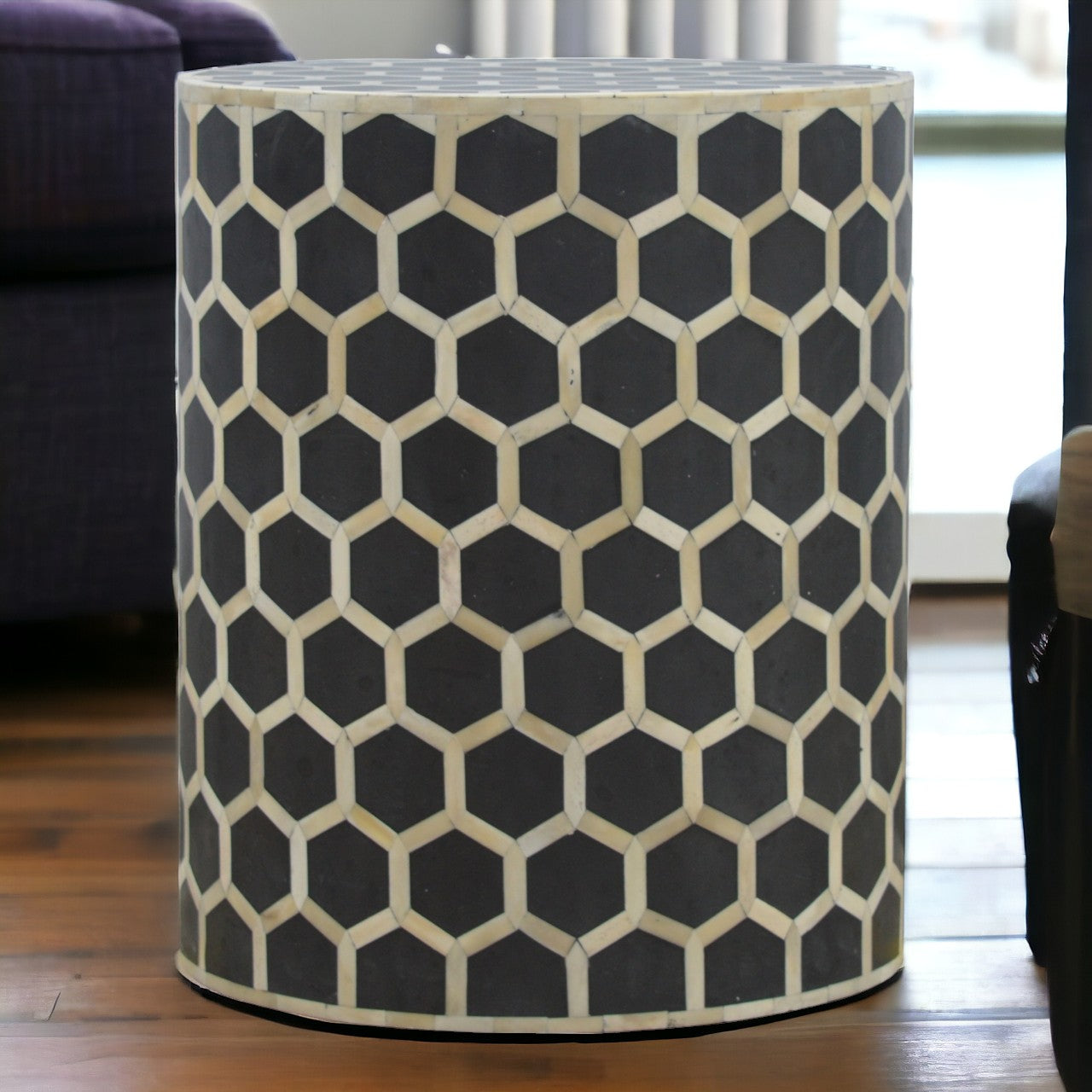 Cylindrical Bone Inlay Footstool