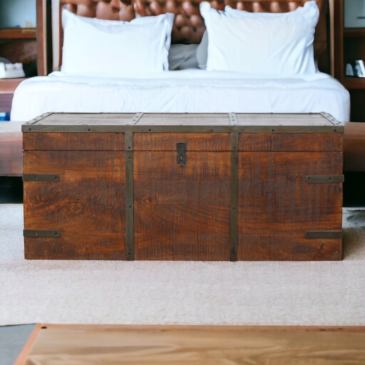Iron Storage Box Storage Bench | Oak Iron & Mango Wood Hidden Storage