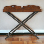 Industrial Metal Butler Tray Accent Piece | Chestnut Iron & Mango Wood