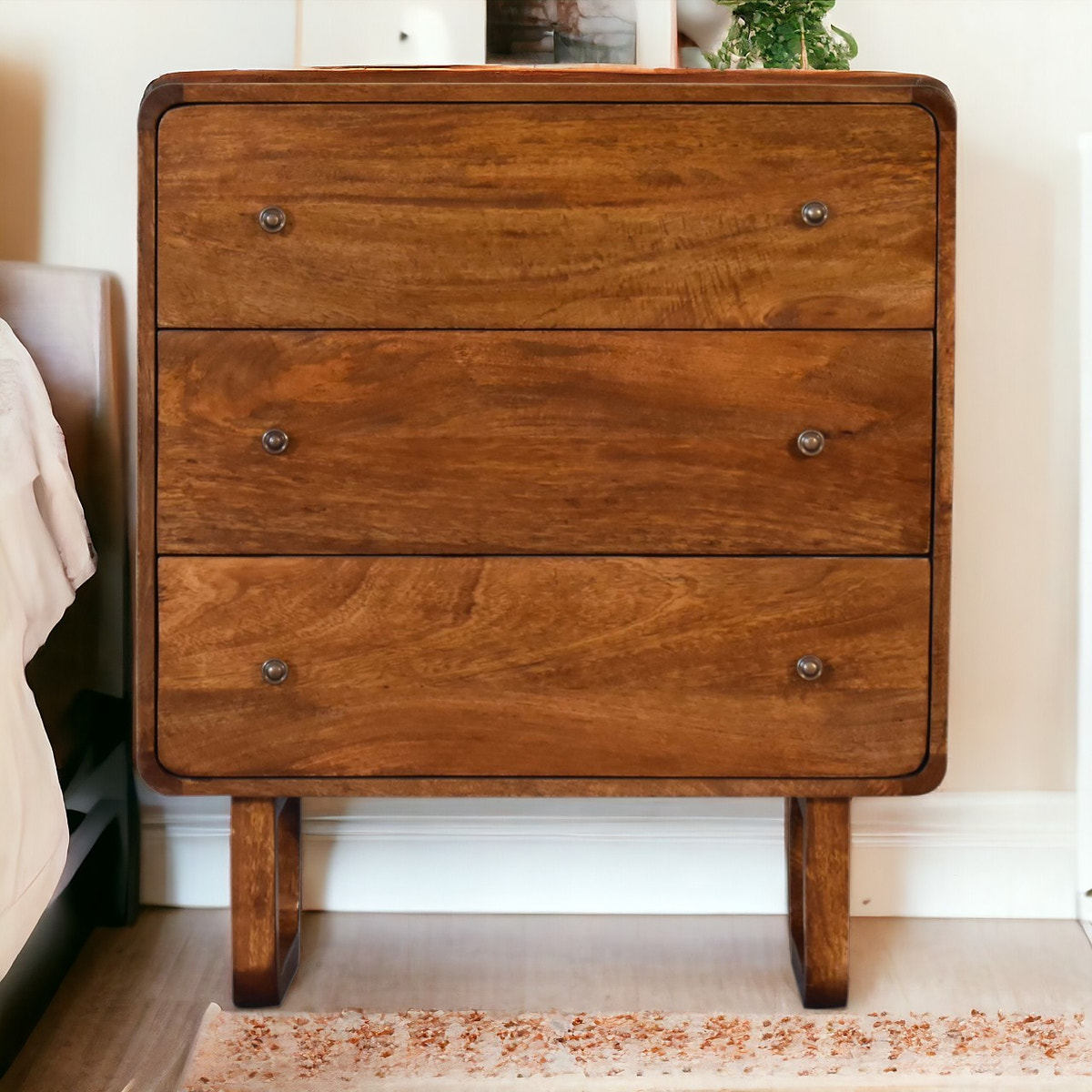 U Curved Chestnut Chest of Drawers