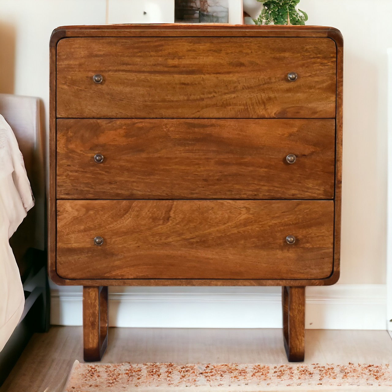 U Curved Chestnut Chest of Drawers