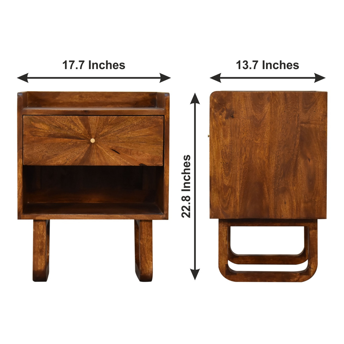 U-Chestnut Sunrise Open Bedside Table | Open Shelf