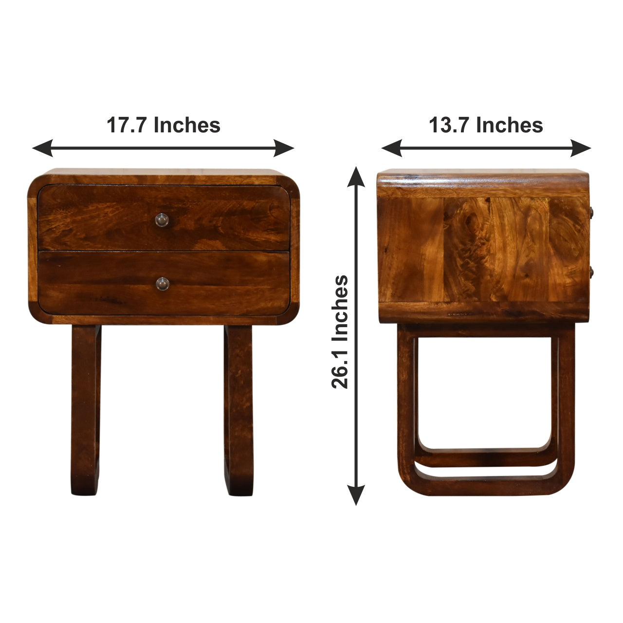 U-Curved Chestnut Bedside Table