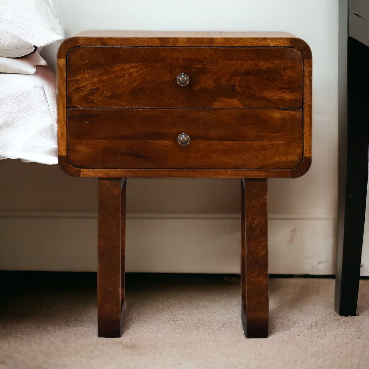 U-Curved Chestnut Bedside Table