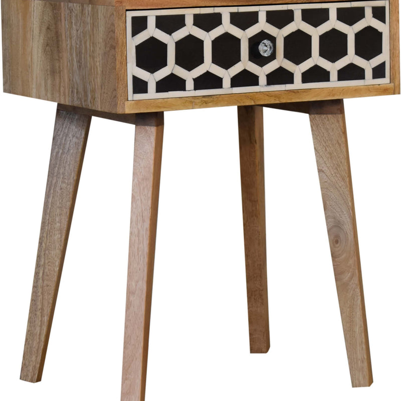 Bone Inlay Tapered Bedside Table | Oak-Ish Solid Mango Wood