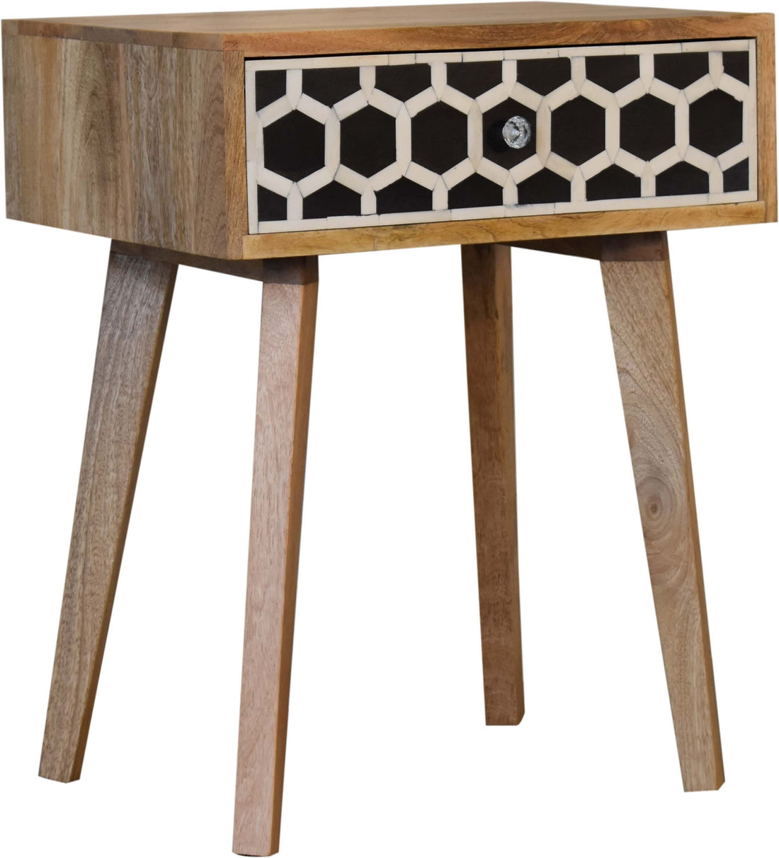 Bone Inlay Tapered Bedside Table | Oak-Ish Solid Mango Wood