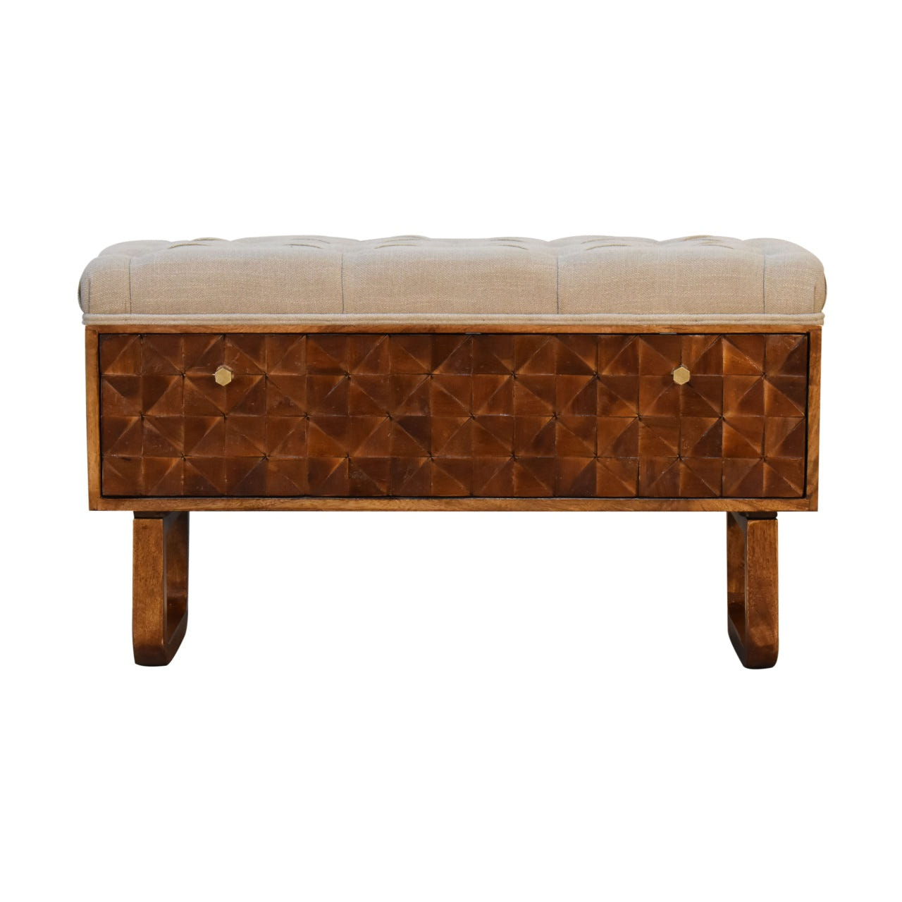 'U' Chestnut Diamond Bench | Linen