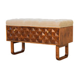 'U' Chestnut Diamond Bench | Linen
