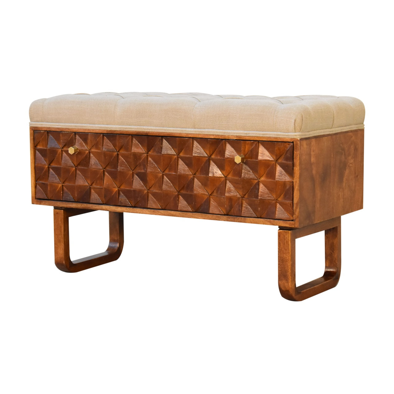 'U' Chestnut Diamond Bench | Linen