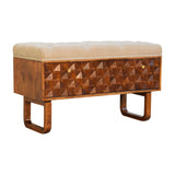 'U' Chestnut Diamond Bench | Linen