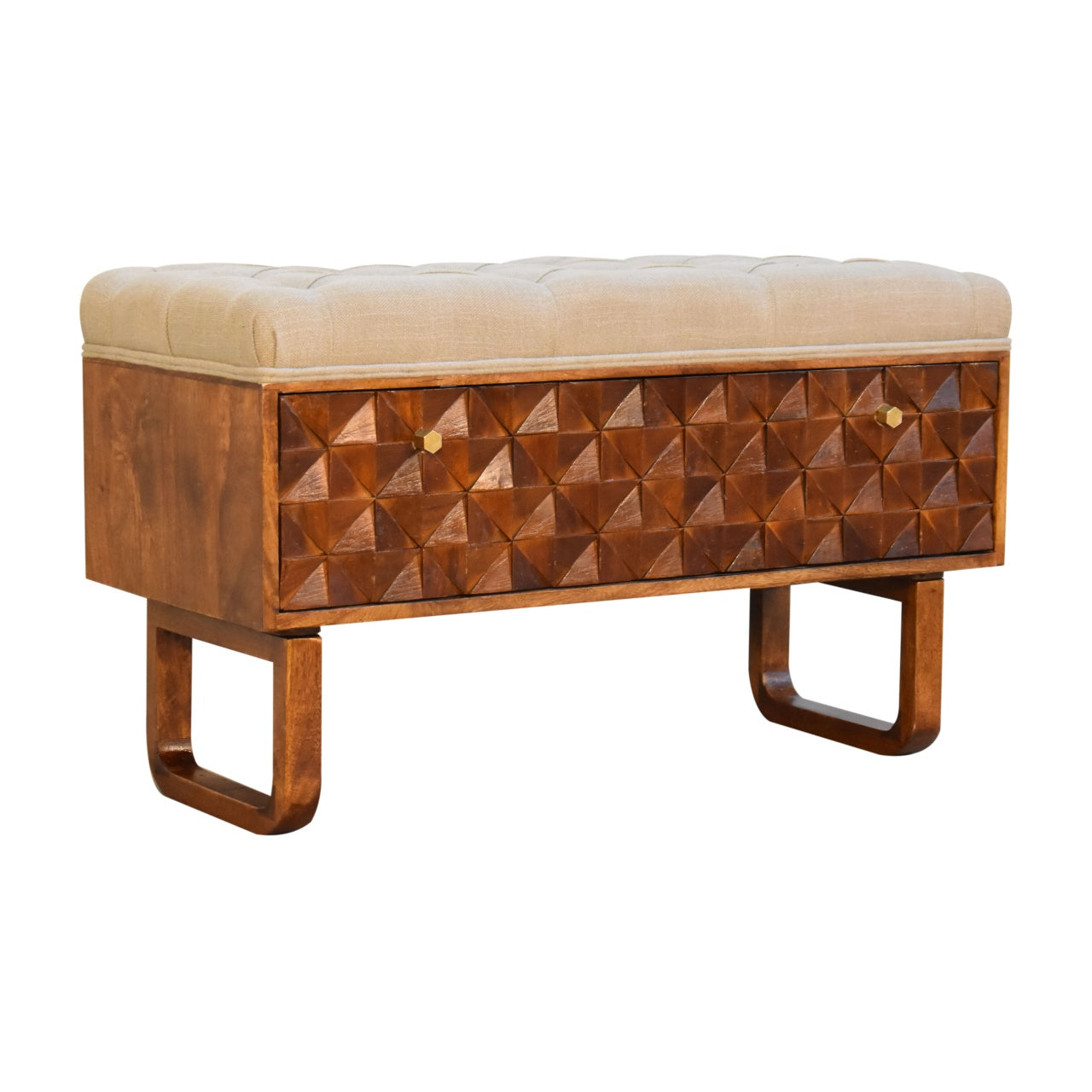 'U' Chestnut Diamond Bench | Linen