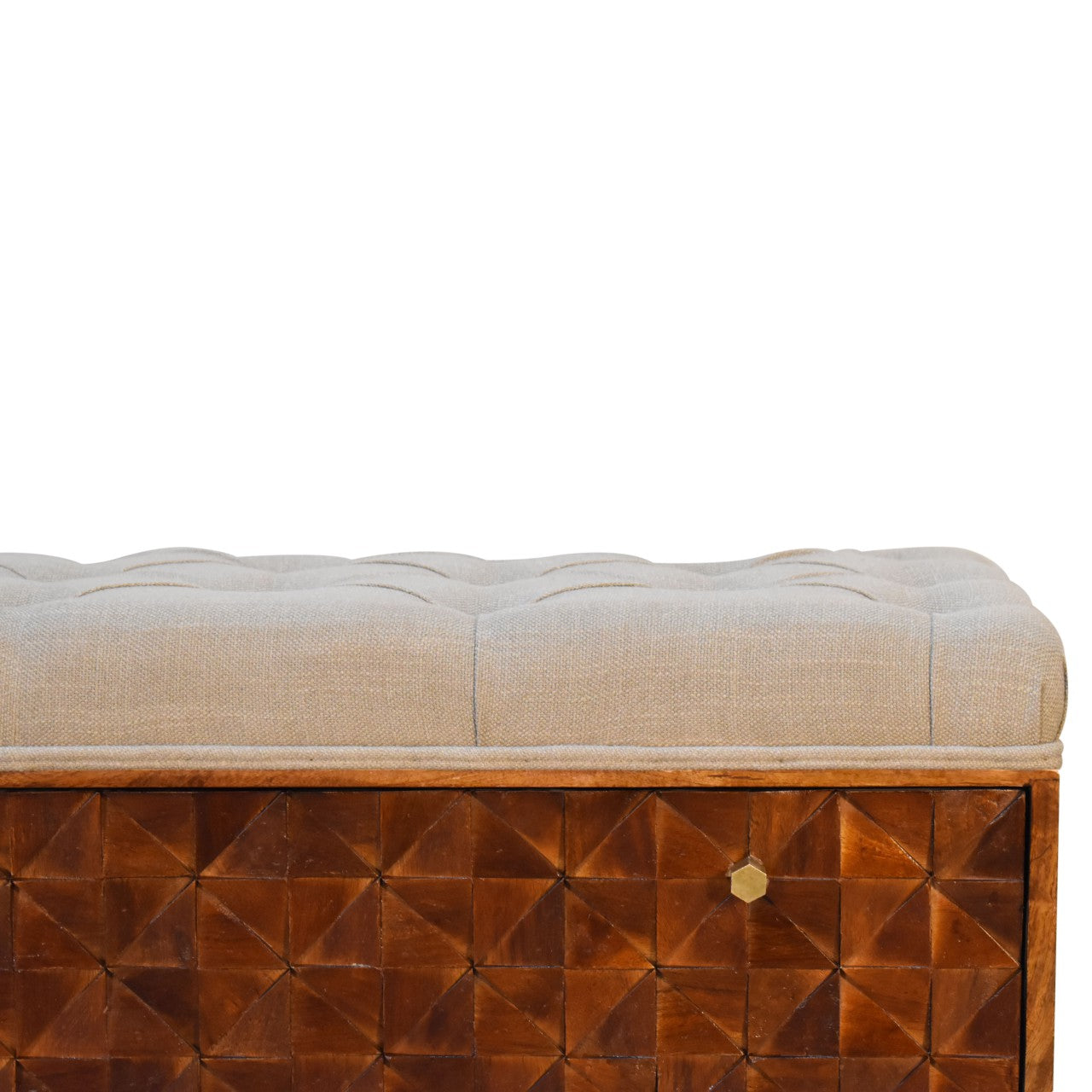 'U' Chestnut Diamond Bench | Linen