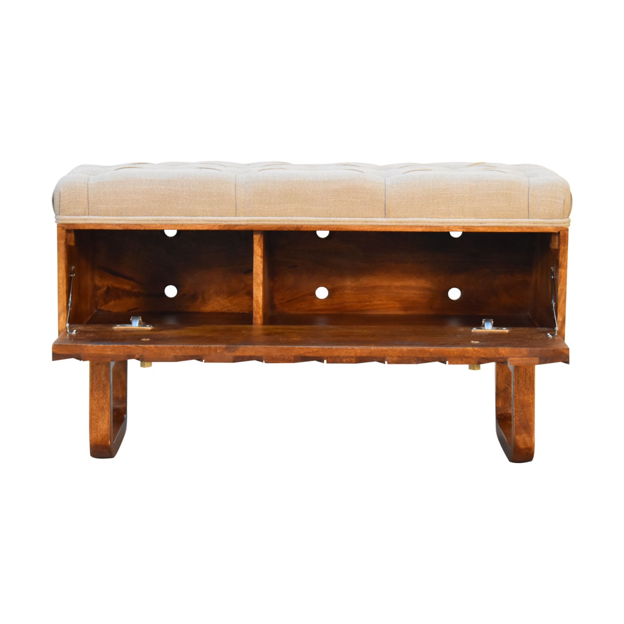 'U' Chestnut Diamond Bench | Linen