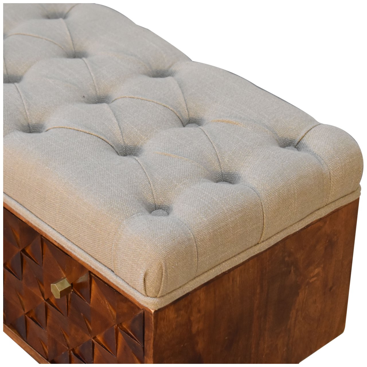 'U' Chestnut Diamond Bench | Linen