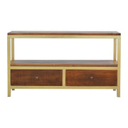 Media Unit With Gold Base | Chestnut Mango Wood