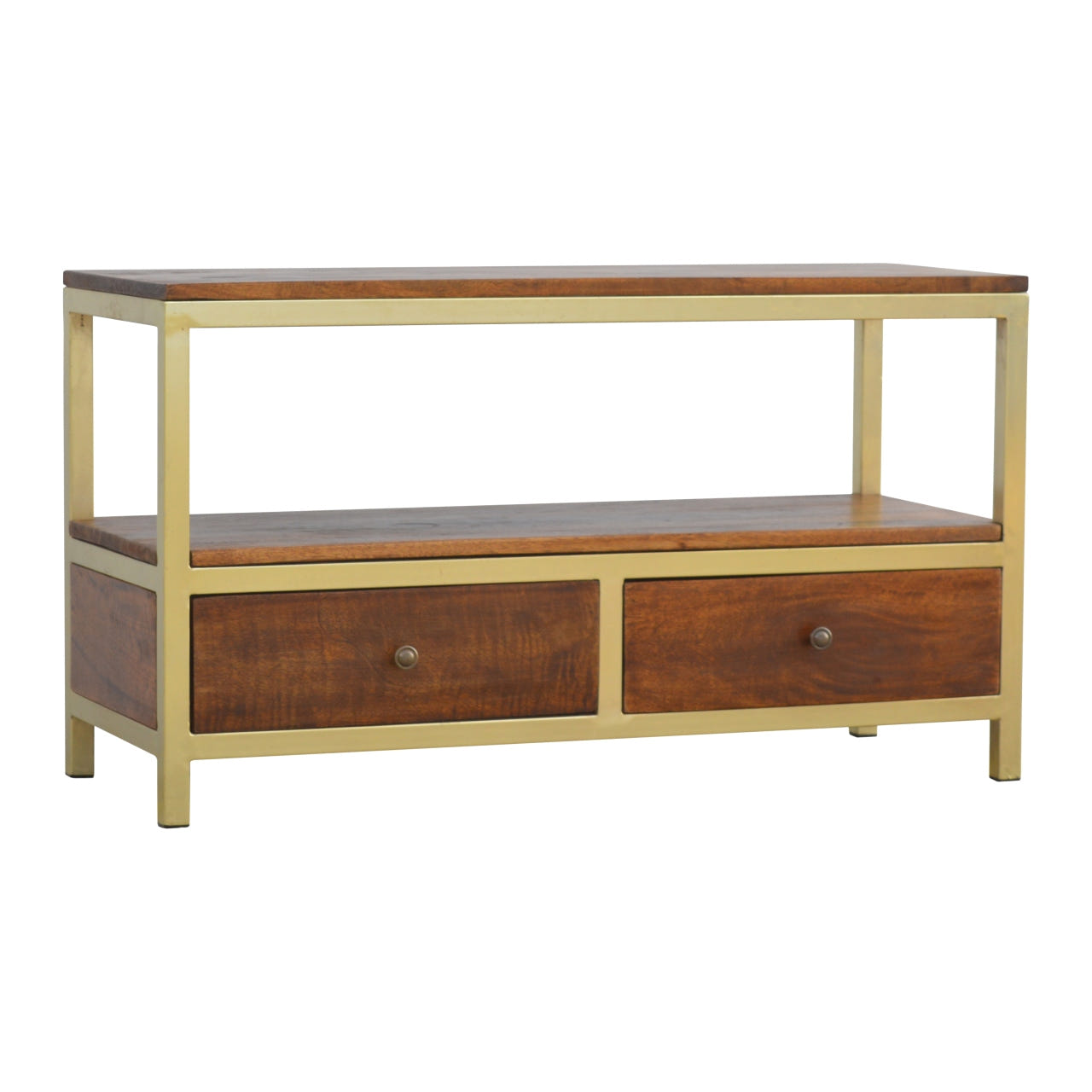 Media Unit With Gold Base | Chestnut Mango Wood