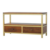 Media Unit With Gold Base | Chestnut Mango Wood