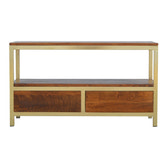 Media Unit With Gold Base | Chestnut Mango Wood