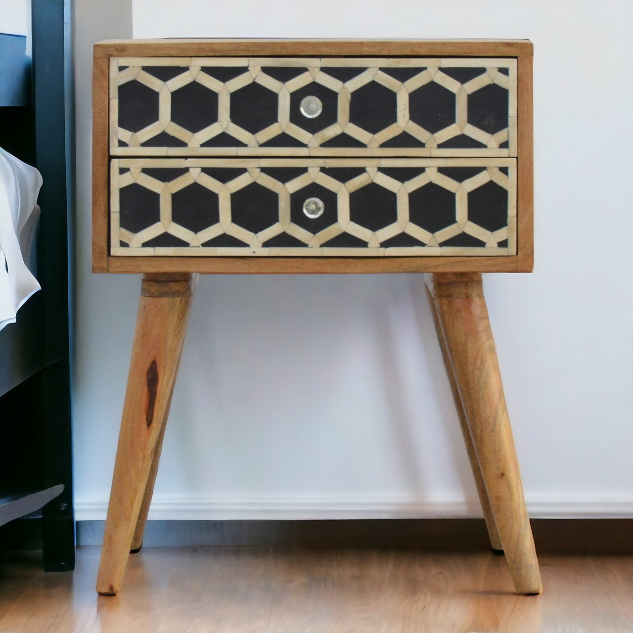 Bone Inlay Bedside with 2 Drawers