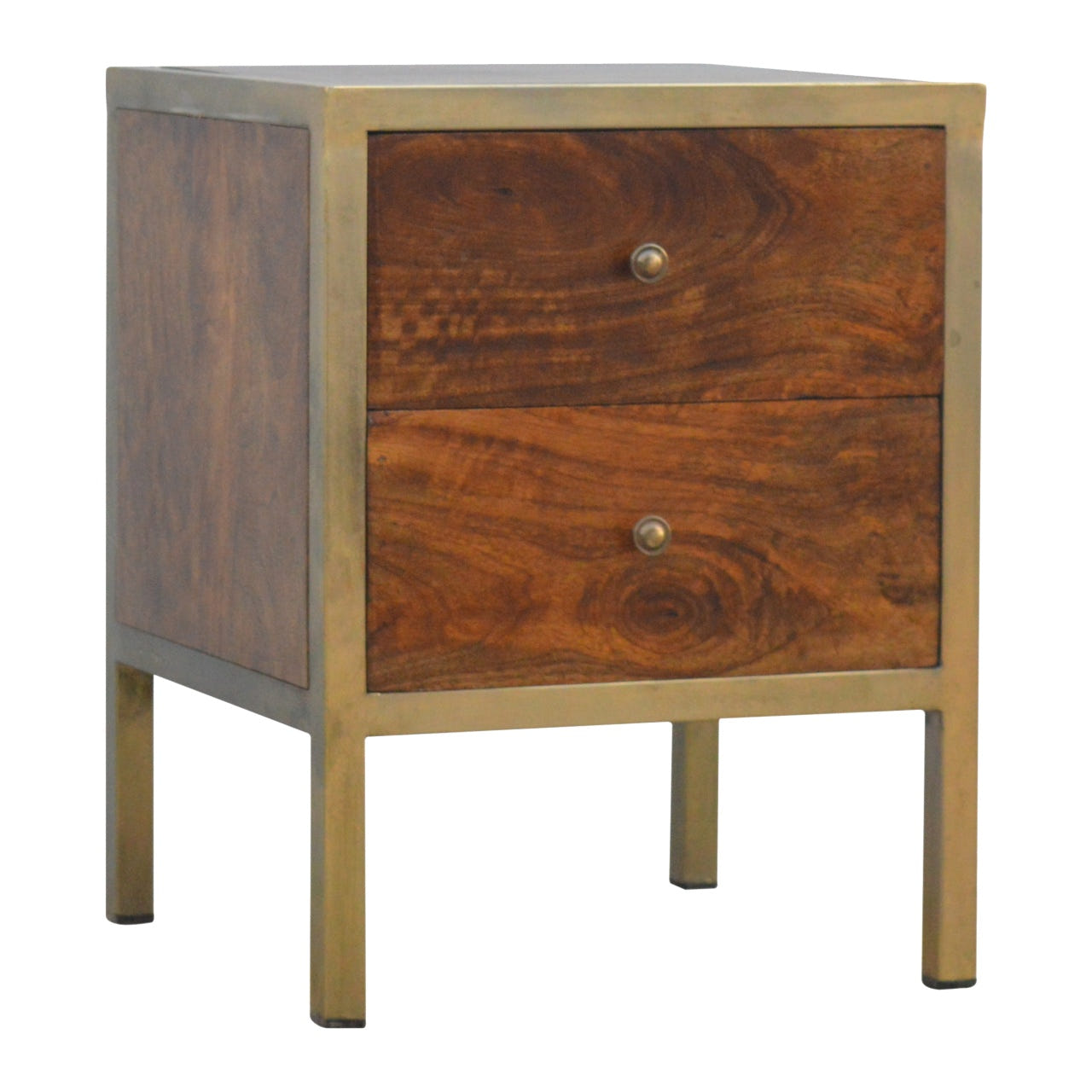 Gold Iron Frame Bedside Table | Iron & Mango Wood