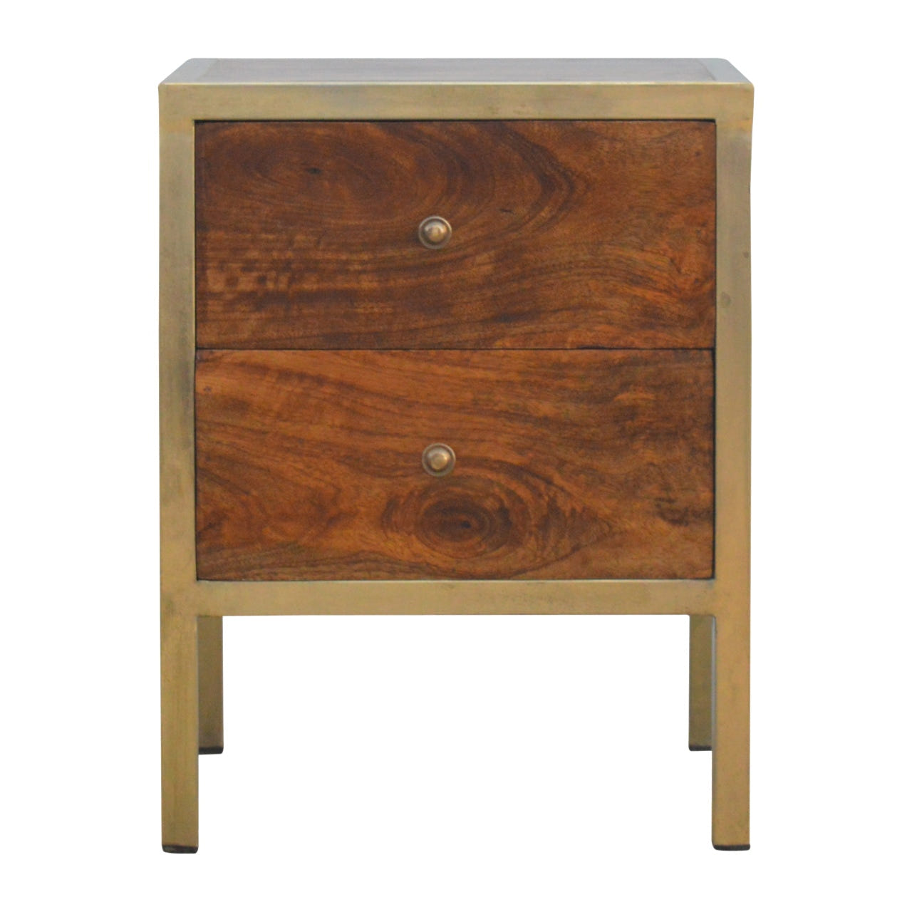 Gold Iron Frame Bedside Table | Iron & Mango Wood