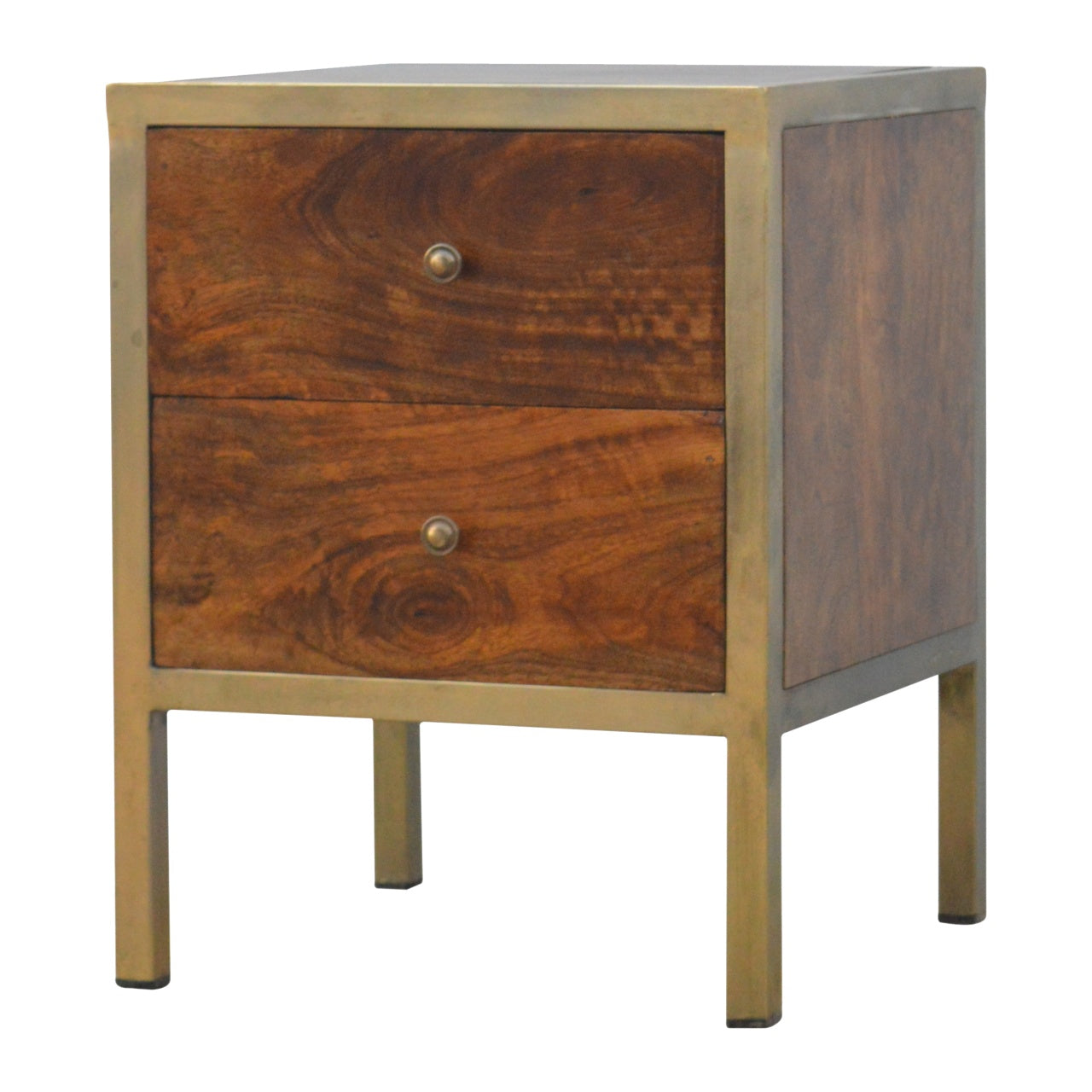 Gold Iron Frame Bedside Table | Iron & Mango Wood