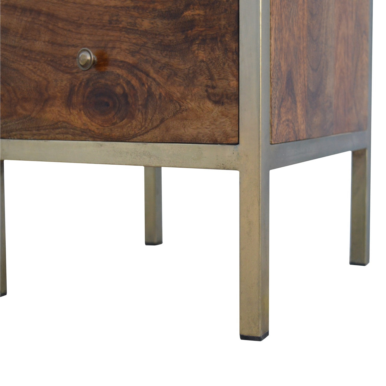 Gold Iron Frame Bedside Table | Iron & Mango Wood