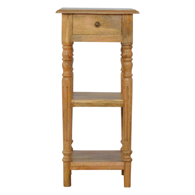 Turned Leg Telephone Table Accent Piece | Oak-Ish Solid Mango Wood