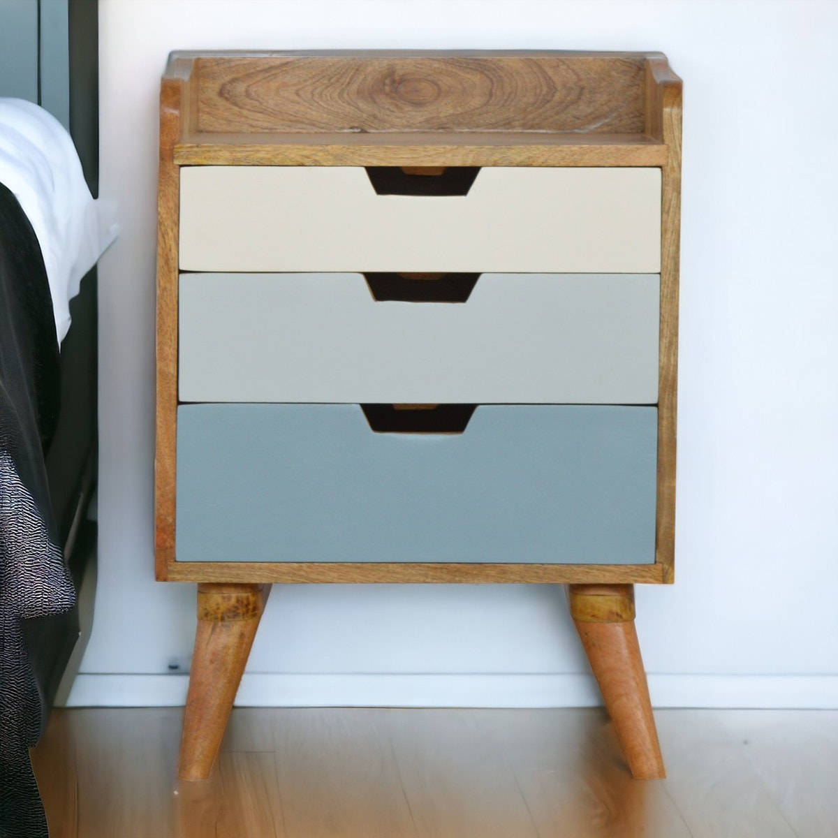 Blue and White Gradient Bedside Table | Oak-Ish Mango Wood