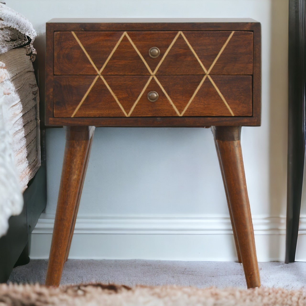 Geo Brass Inlay Bedside Table