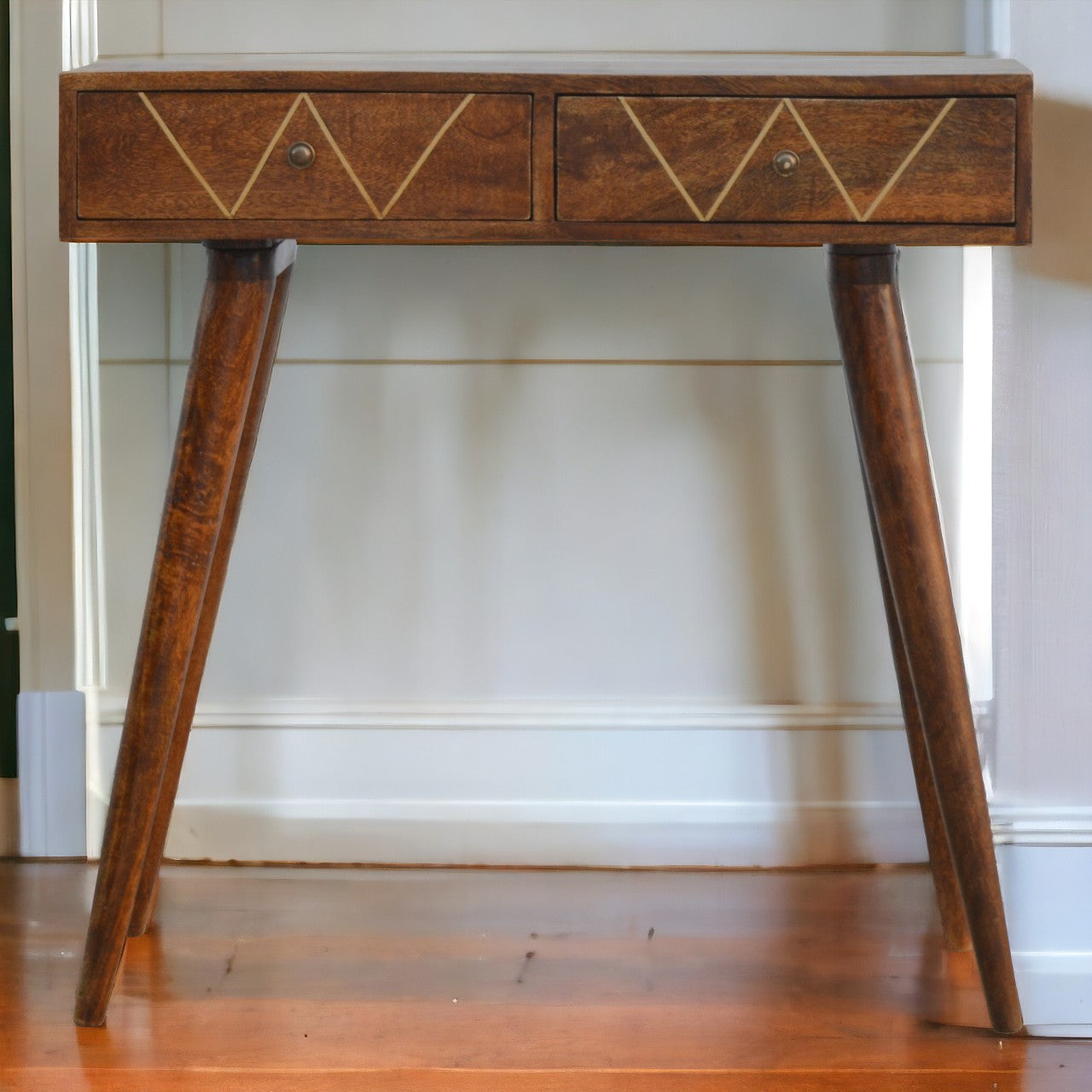 Geometric Brass Console Table | Chestnut Mango Wood