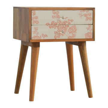 Pink Floral Screen Printed Bedside Table