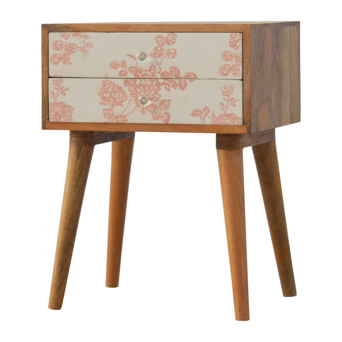 Pink Floral Screen Printed Bedside Table