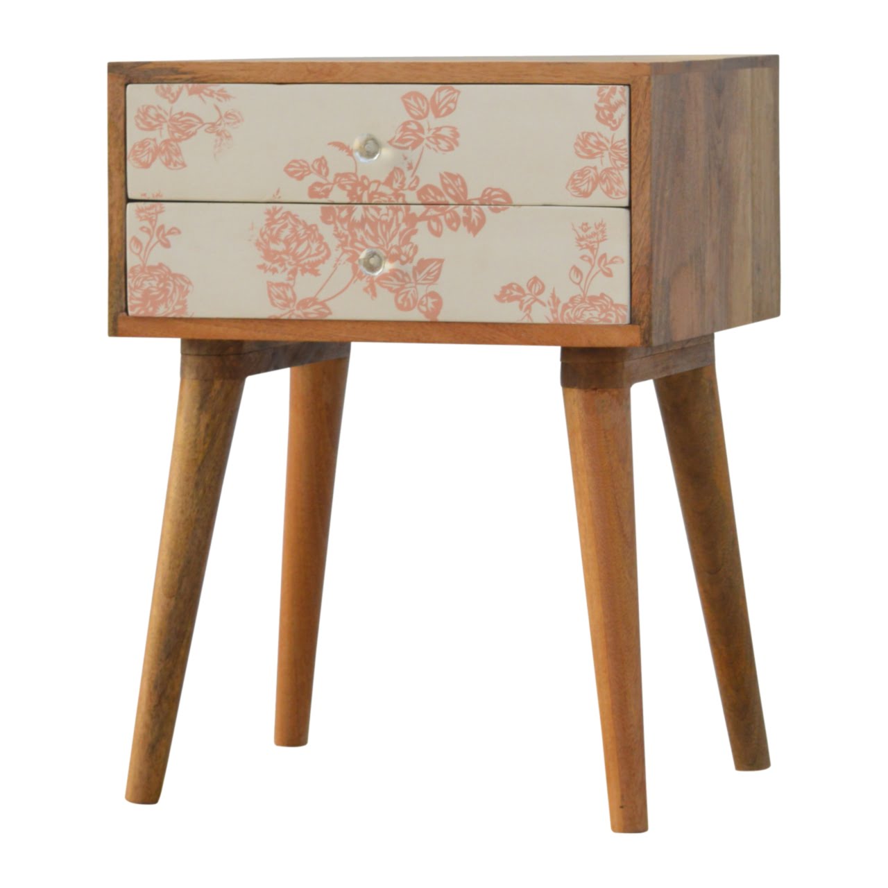 Pink Floral Screen Printed Bedside Table