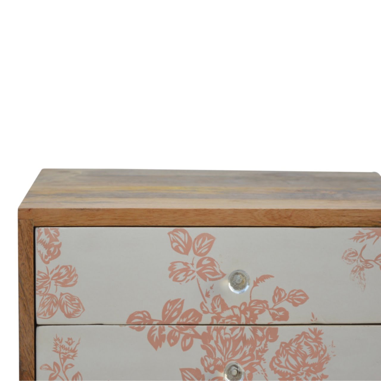 Pink Floral Screen Printed Bedside Table
