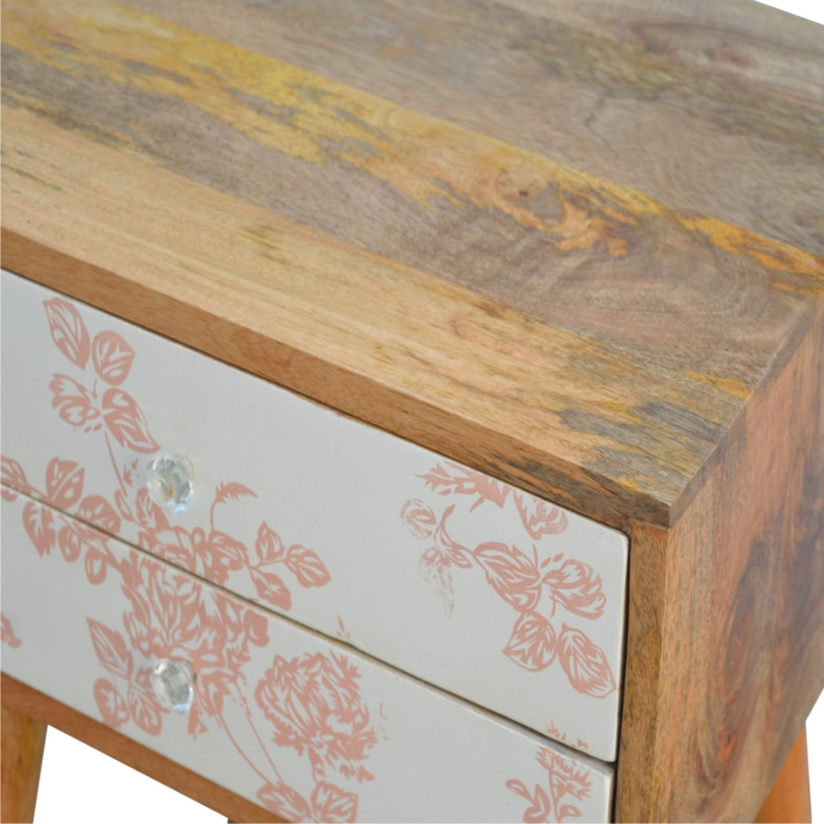 Pink Floral Screen Printed Bedside Table
