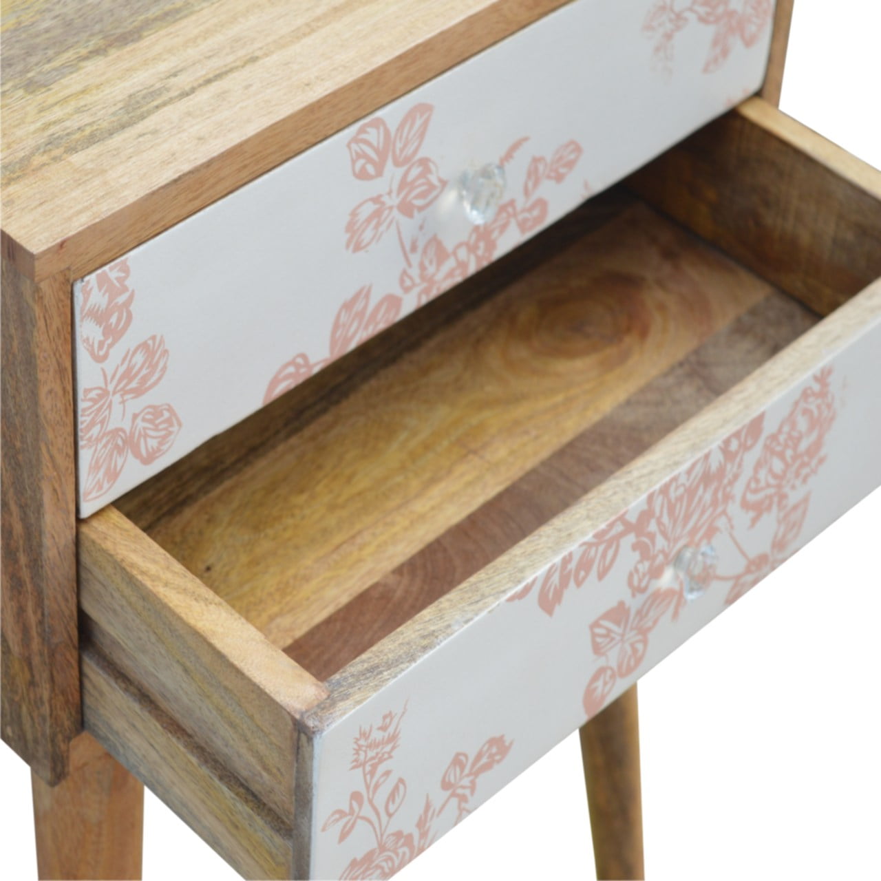 Pink Floral Screen Printed Bedside Table