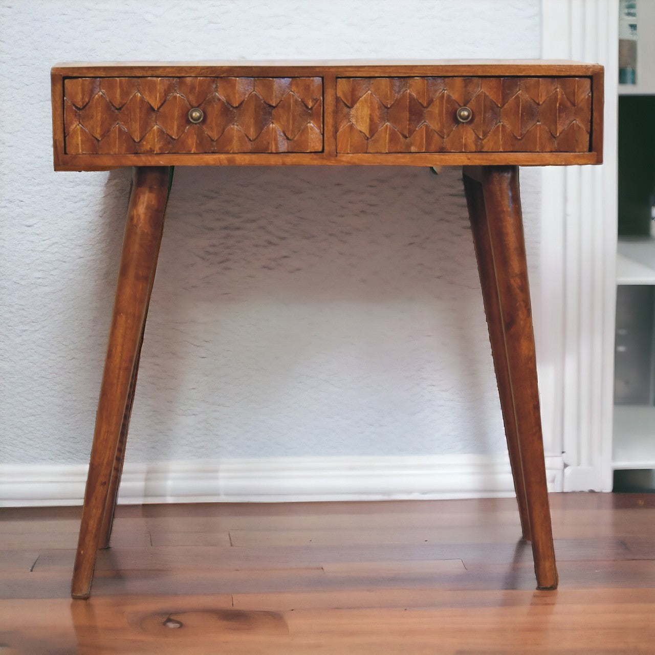 Chestnut Pineapple Console Chest of Drawers | Hand-Carved