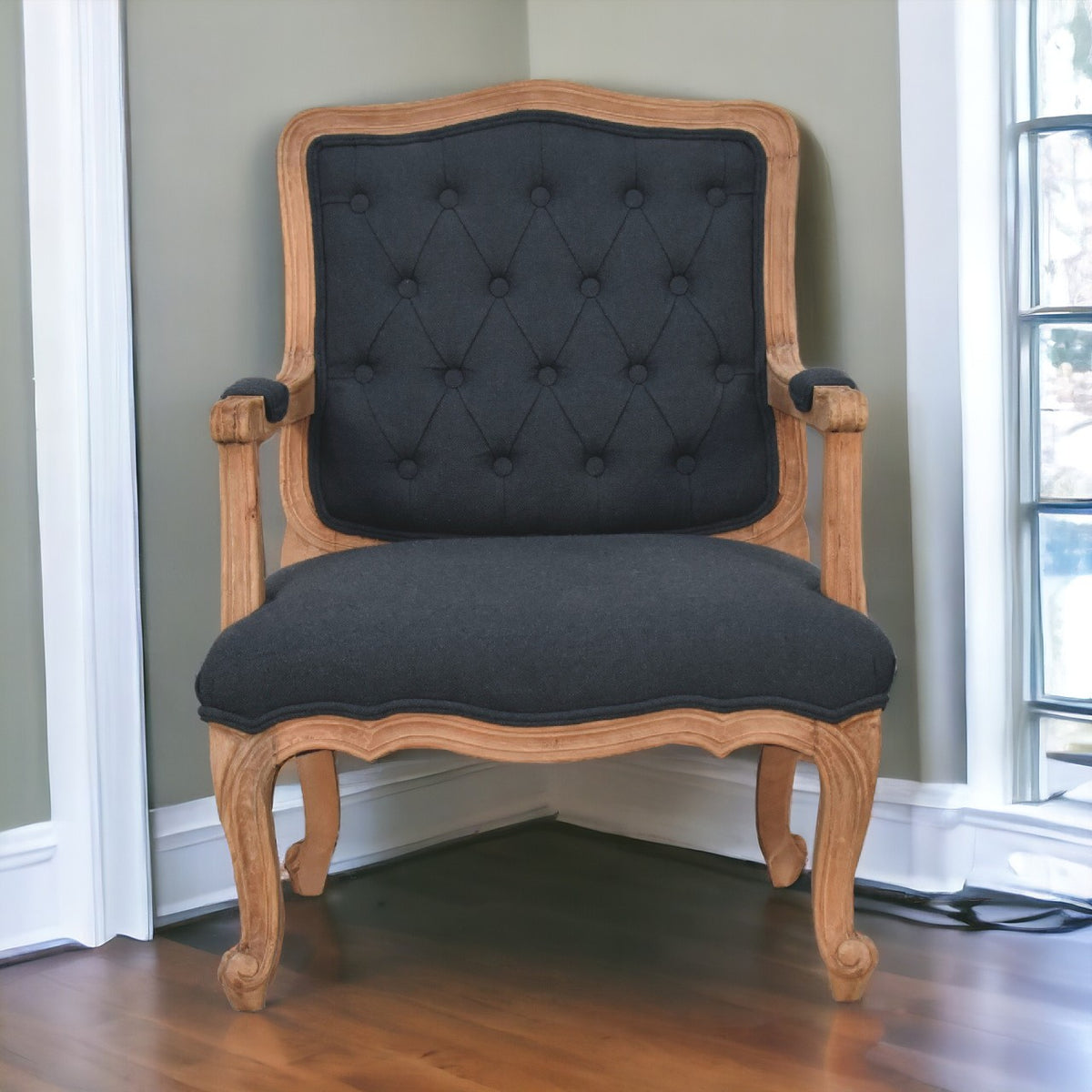Navy Blue Linen French Style Chair