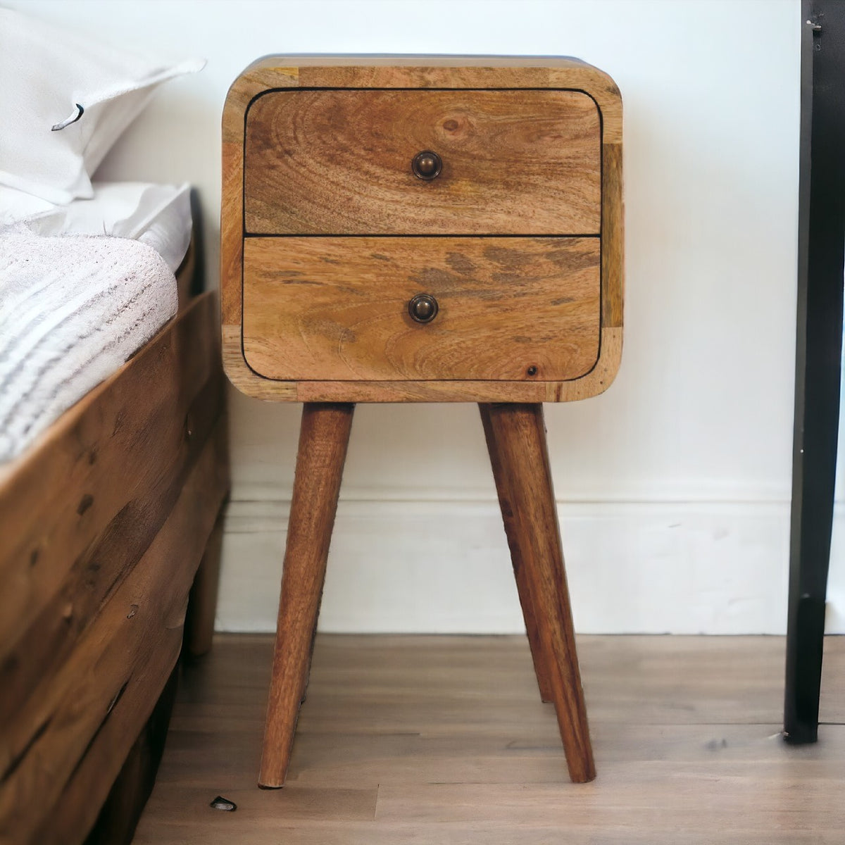 Mini Oak-ish Curved Bedside Table